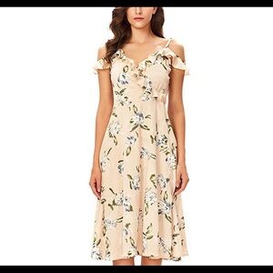 floral chiffon cold shoulder party midi dress